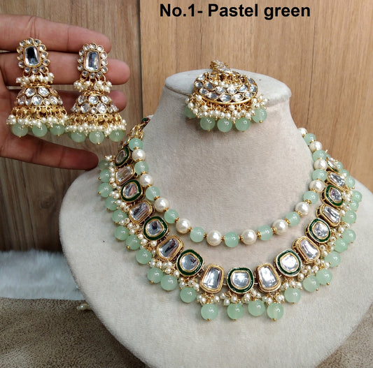 Indian Jewellery/ Gold Bridal Kundan necklace Set Indian gold white, sea green, maroon  Wedding Semi Bridal Ethnic Jewellery Fontana Necklace