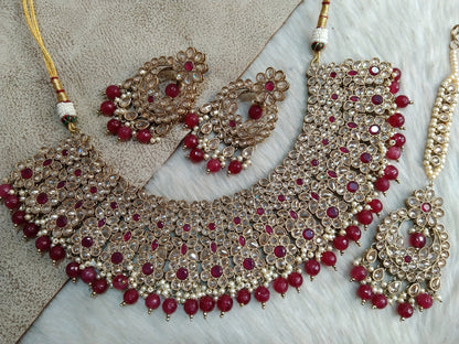 Indian  Jewellery/Dark gold ruby bridal necklace Set/Bollywood Gold Indian Jewelry Jewellery sacramento Set/Bridesmaid jewellery sets