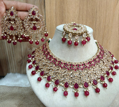 Indian  Jewellery/Dark gold ruby bridal necklace Set/Bollywood Gold Indian Jewelry Jewellery sacramento Set/Bridesmaid jewellery sets