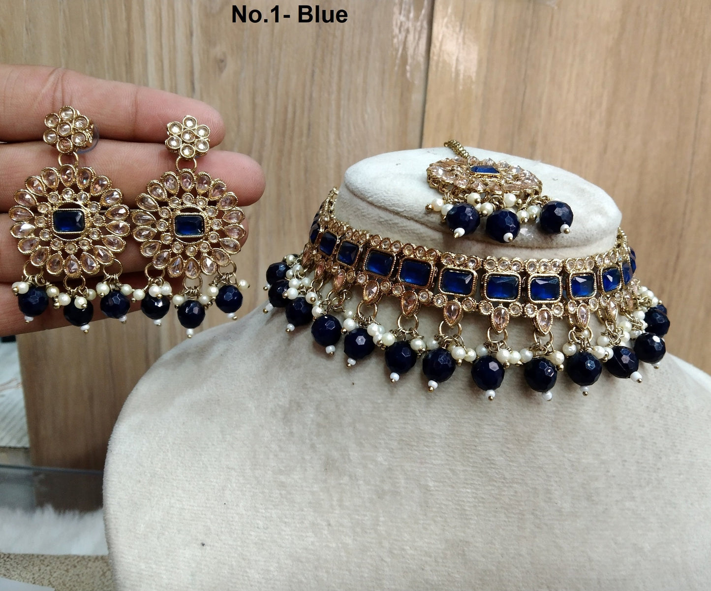 Indian jewellery Choker Set / Dark gold , blue choker set Jewellery set /Indian choker necklace set geelong