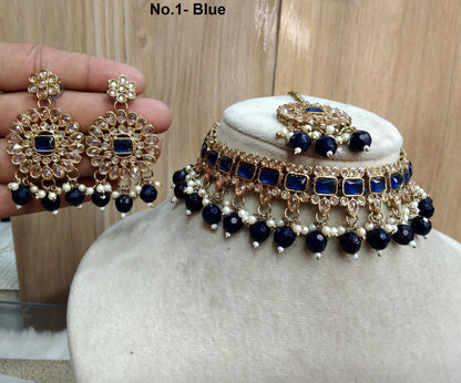 Indian jewellery Choker Set / Dark gold , blue choker set Jewellery set /Indian choker necklace set geelong