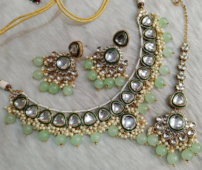 Indian Jewellery/ Gold Bridal Kundan necklace Set Indian black, gold white, pastel green, mehndi, blue, ruby Bridal Jewellery aria Necklace