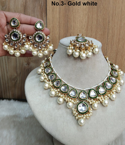 Indian Jewellery/ Gold Bridal Kundan necklace Set Indian black, gold white, pastel green, mehndi, blue, ruby Bridal Jewellery aria Necklace