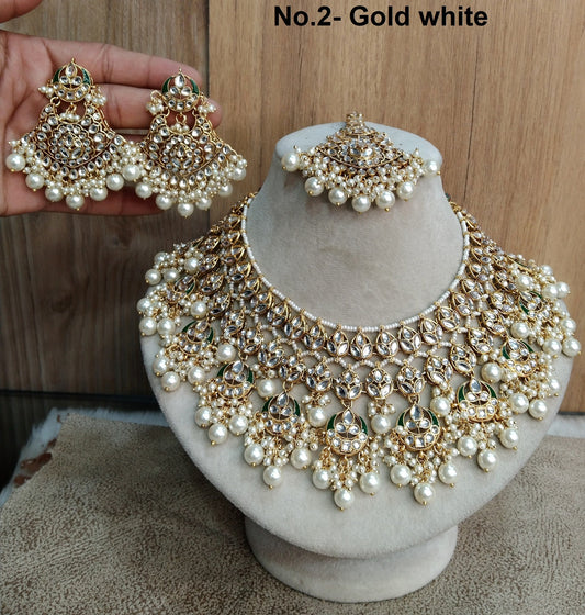 Indian Jewelry/ Gold Bridal Kundan necklace Set Indian green,gajjri,gold white,rama green,red,gajjri Bridal Jewellery avicii calvin Necklace