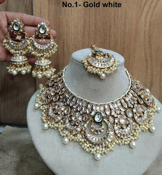 Indian Jewellery/ Gold Bridal Kundan necklace Set Indian gold white, maroon, pastel green, green Bridal Jewellery guetta beiber Necklace