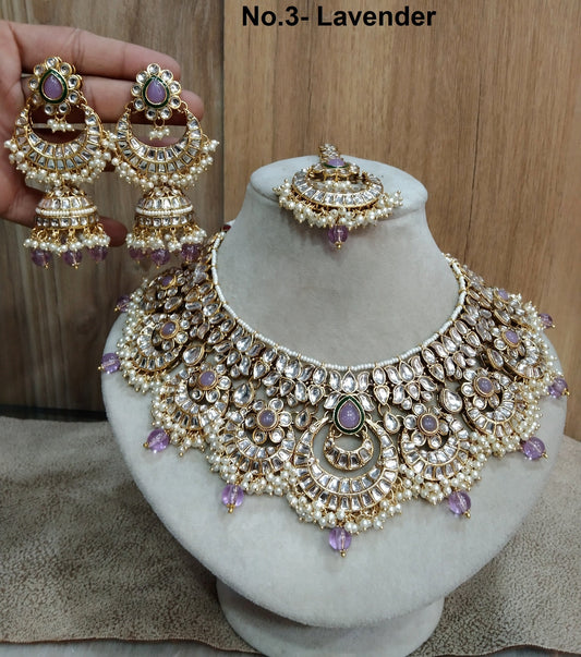 Indian Jewellery/ Gold Bridal Kundan necklace Set Indian blue, pink mint, lavender, purple Bridal Jewellery guetta beiber Necklace