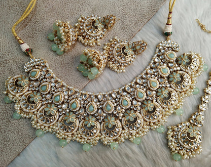 Indian Jewellery/ Gold Bridal Kundan necklace Set Indian gold white, maroon, pastel green,black, peach Bridal Jewellery Harris justin Necklace