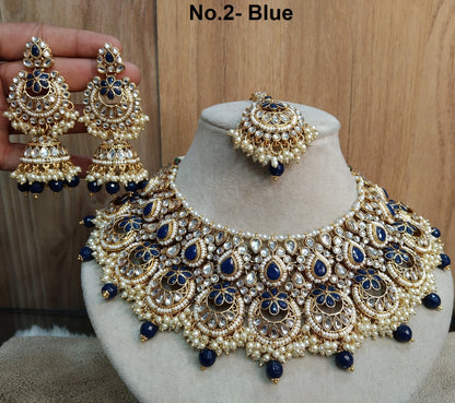 Ivory Indian Jewellery/ Gold Bridal Kundan necklace Set Indian gold White, blue, green Bridal Harris justin Necklace