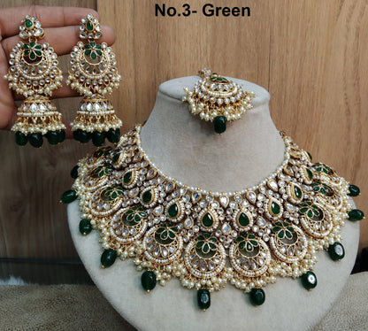 Ivory Indian Jewellery/ Gold Bridal Kundan necklace Set Indian gold White, blue, green Bridal Harris justin Necklace