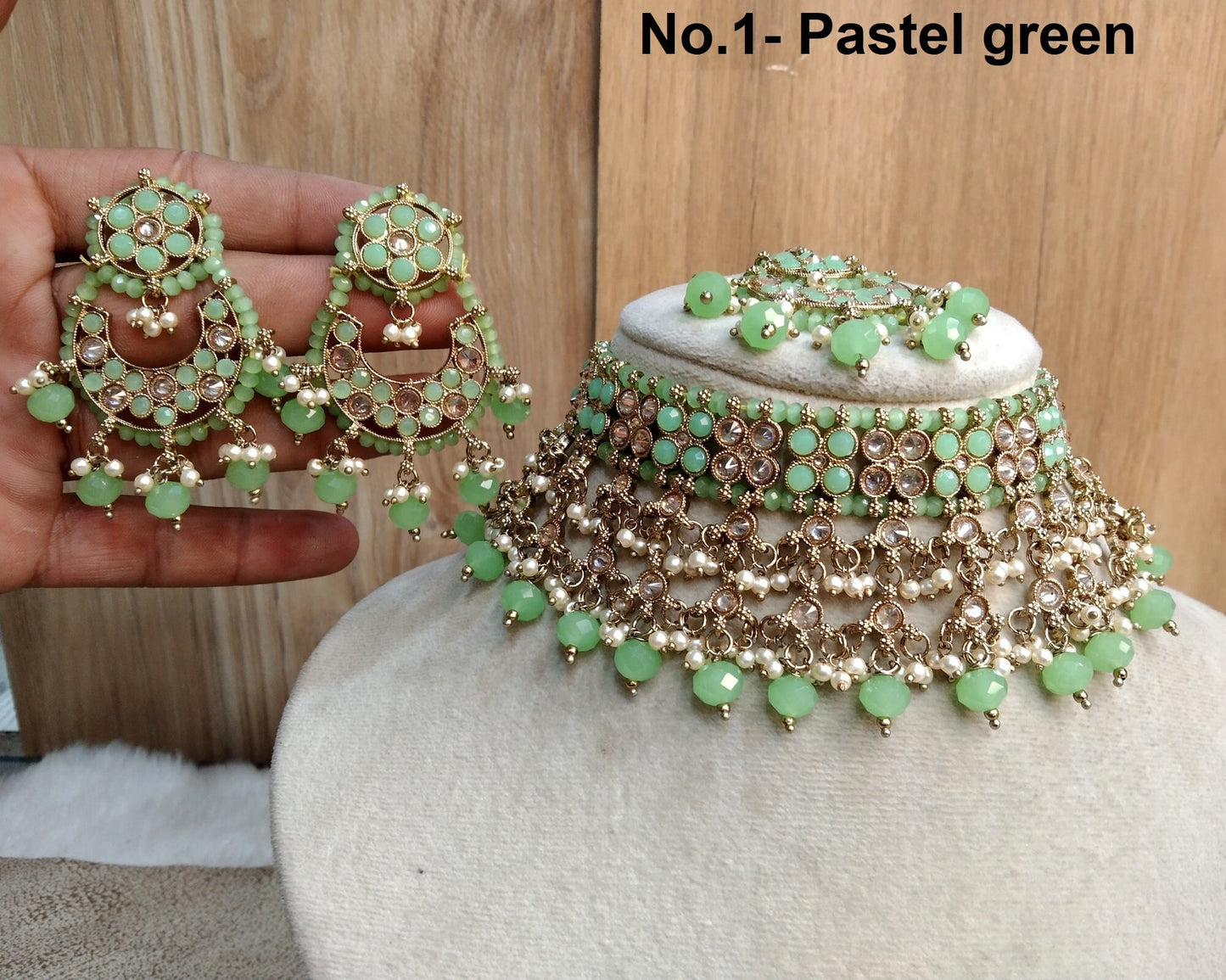 Indischer Schmuck Antik Gold Halskette Tikka Set/Gold Glanz Bollywood Halskette Set/Indische Halskette Ethno Halskette Set