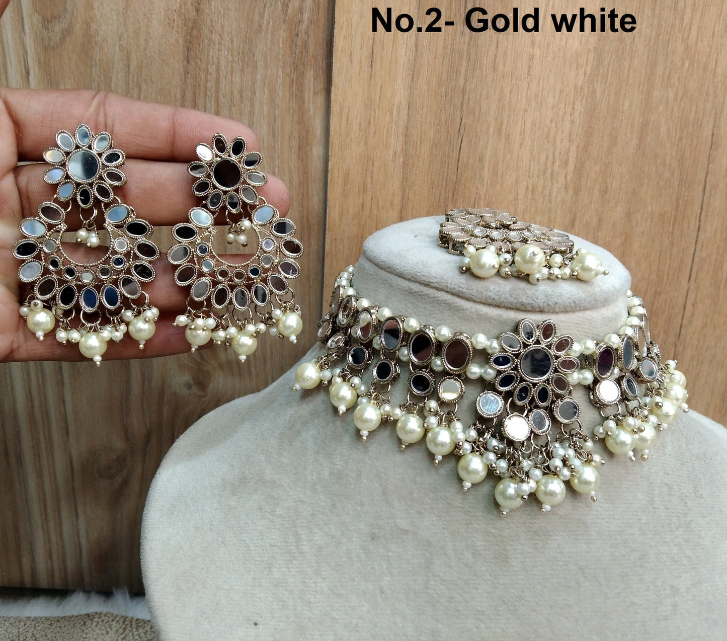 Indian  Jewellery mirror Kundan Choker Bridal Wedding Bollywood Style Gold Finish choker Set/ Gold Choker set