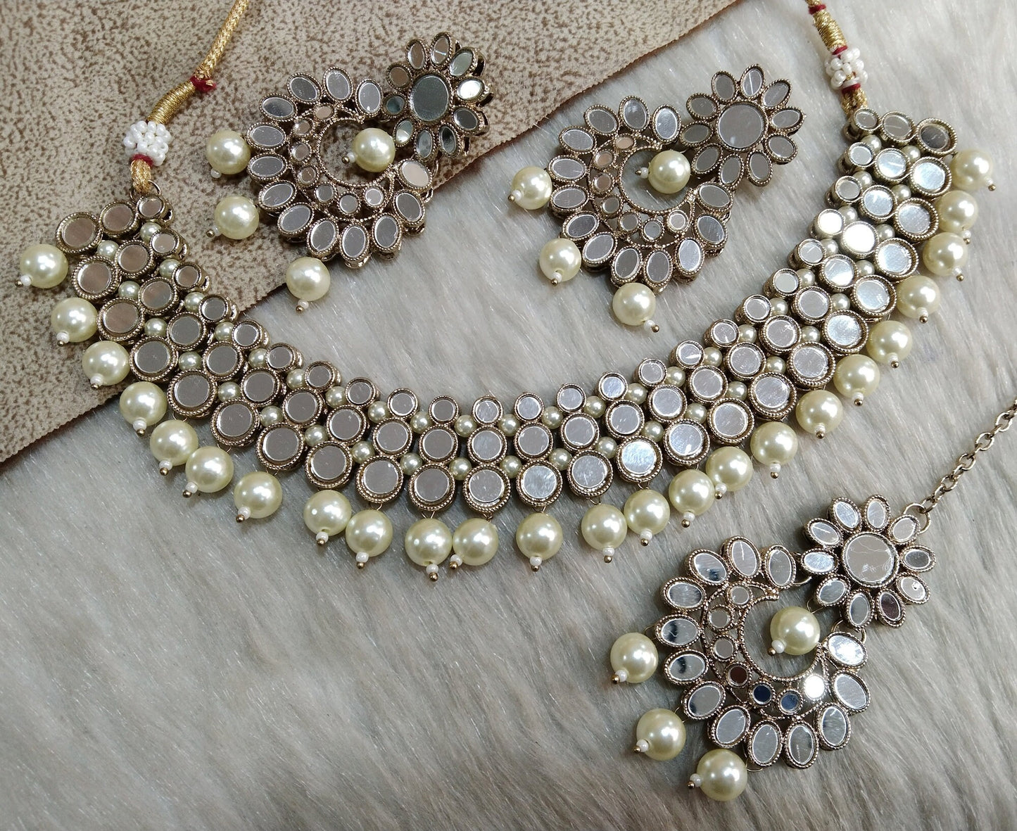 Indischer Schmuck /Gold mehrfarbig Brautspiegel Kundan Halskette Set / Bollywood Gold Indischer Schmuck Halskette Set
