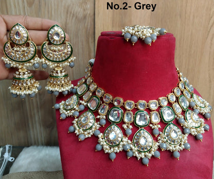 Indian Jewellery/Bridal Gold white, grey, pastel green, ruby, green Kundan necklace Set/Indian Wedding Kundan honeymoon Jewellery Necklace