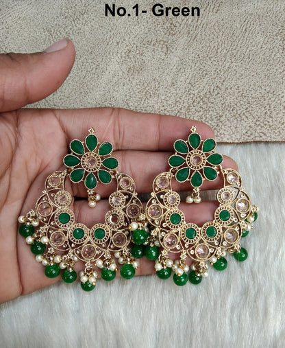 Indian Jewellery/Chandbali Indian Earrings/Indian  dark gold , Pink, green , maroon, yellow Bridal Earrings Set nakul Jewellery