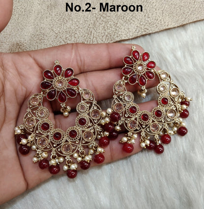 Indian Jewellery/Chandbali Indian Earrings/Indian  dark gold , Pink, green , maroon, yellow Bridal Earrings Set nakul Jewellery