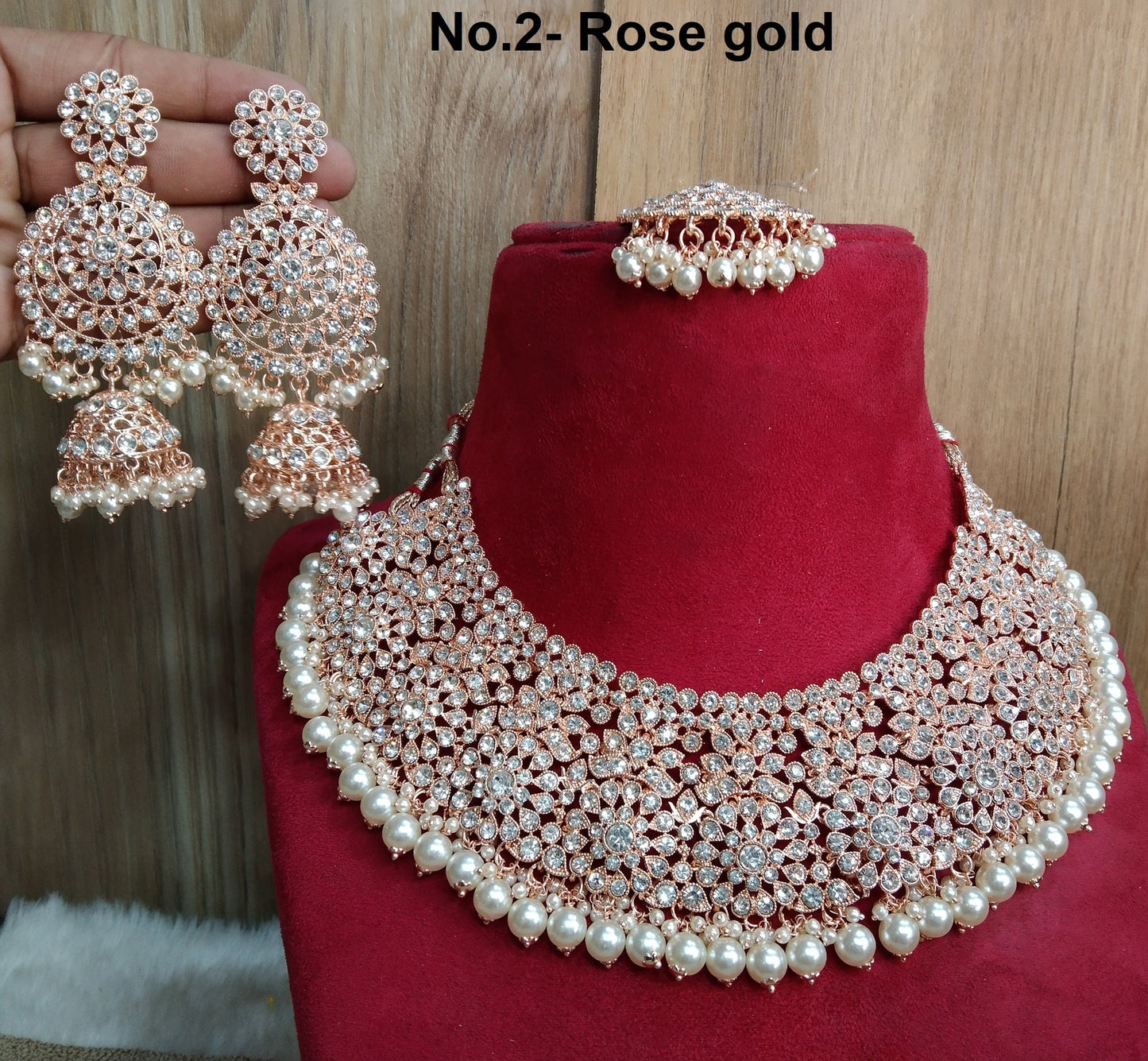 Indian  Jewellery/ Semi Bridal Gold Bollywood Bride Jewelry Necklace Set/Rose Gold necklace darwin ventura Set