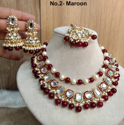 Indian Jewellery/ Gold Bridal Kundan necklace Set Indian gold white, sea green, maroon  Wedding Semi Bridal Ethnic Jewellery Fontana Necklace