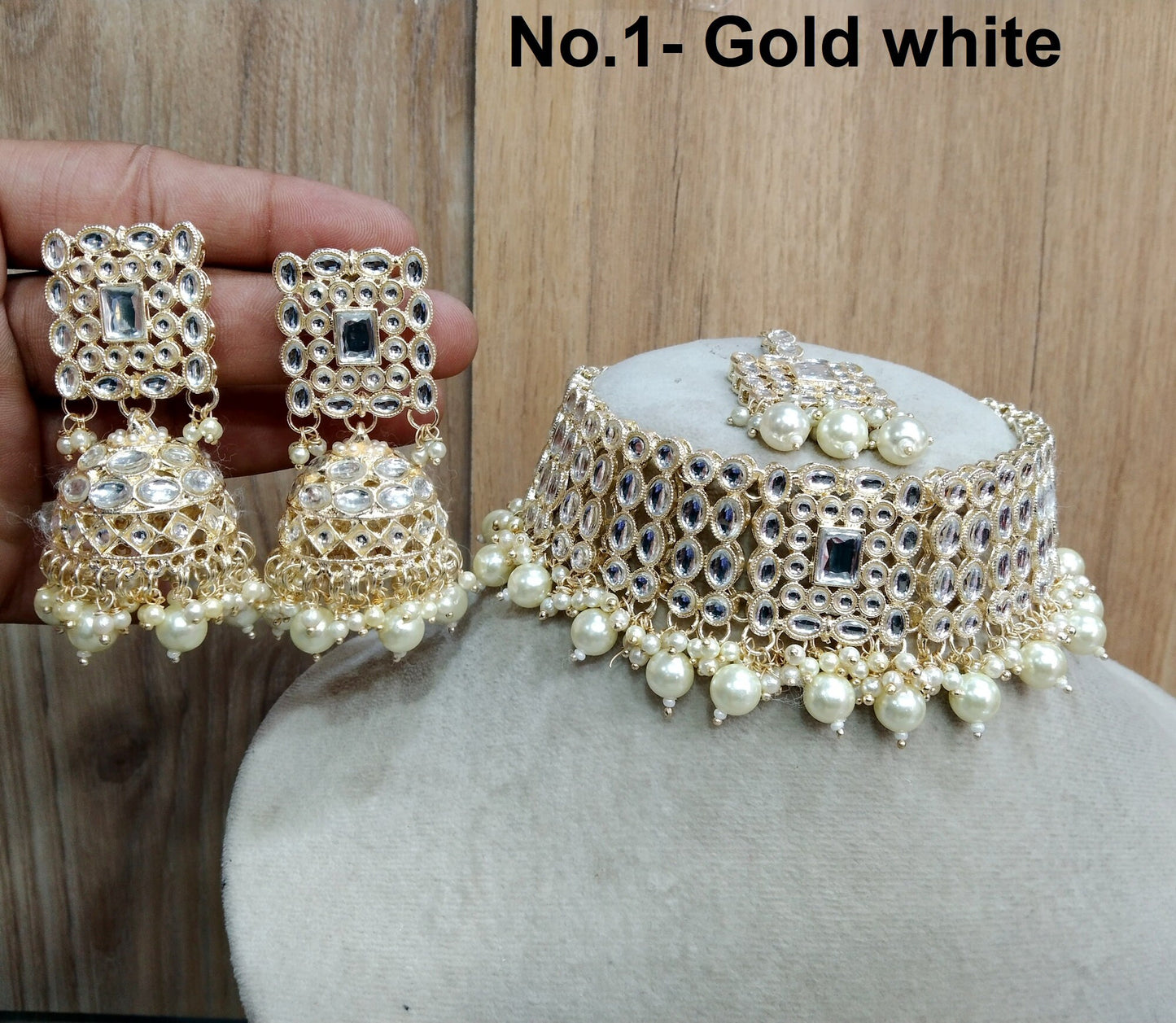 Indian  Jewellery Gold white Kundan choker Set/ Bridal Wedding Jewelry Set/choker Kundan set/ Indian jewellery choker