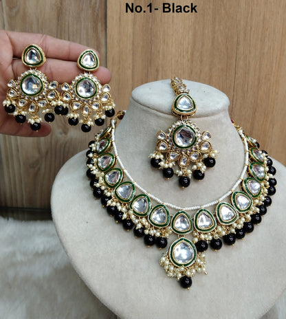 Indian Jewellery/ Gold Bridal Kundan necklace Set Indian black, gold white, pastel green, mehndi, blue, ruby Bridal Jewellery aria Necklace