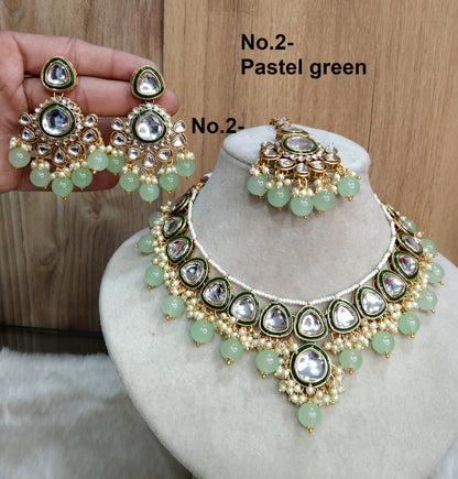 Indian Jewellery/ Gold Bridal Kundan necklace Set Indian black, gold white, pastel green, mehndi, blue, ruby Bridal Jewellery aria Necklace