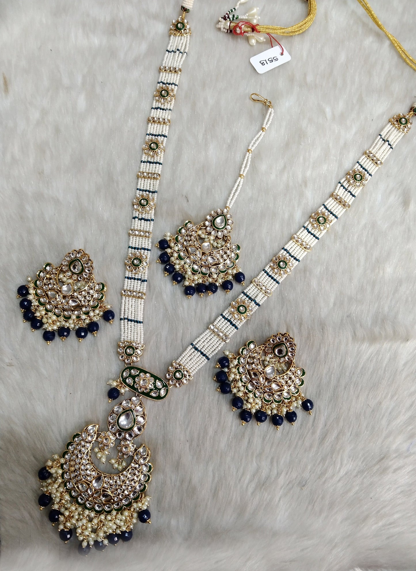 Rani Haar Kundan lange Halskette Set/Gold weiß, Kastanienbraun, Grün, Blau Indische Halskette Set/Indischer Kundan Hobart Schmuck/Muslimische lange Halskette Set