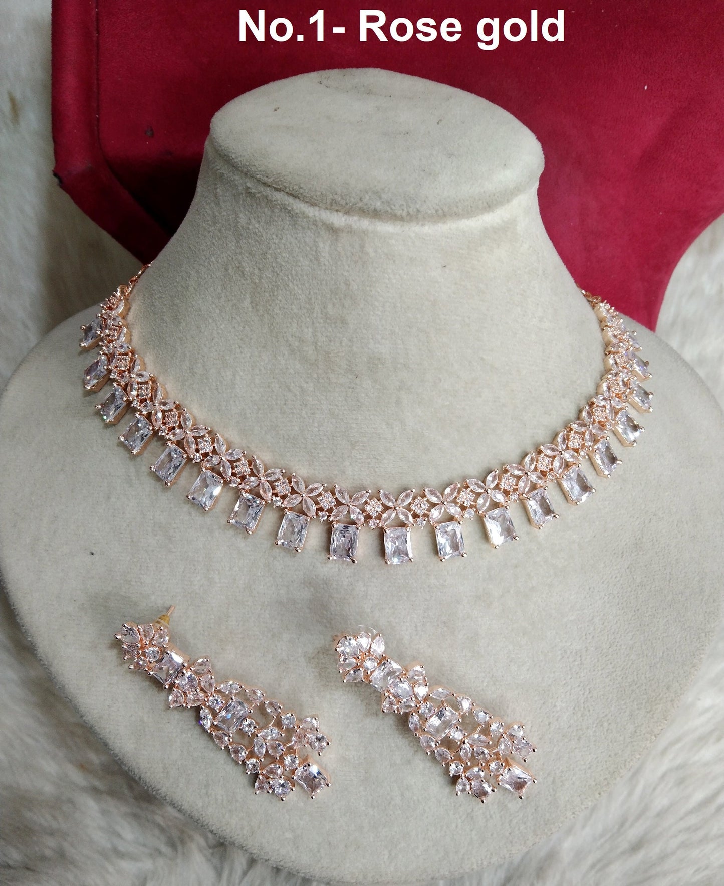 Cubic Zirconia Diamond necklace Earrings set, rose gold, philadelphia phoenix Bridal necklace earrings necklace set CZ necklace set