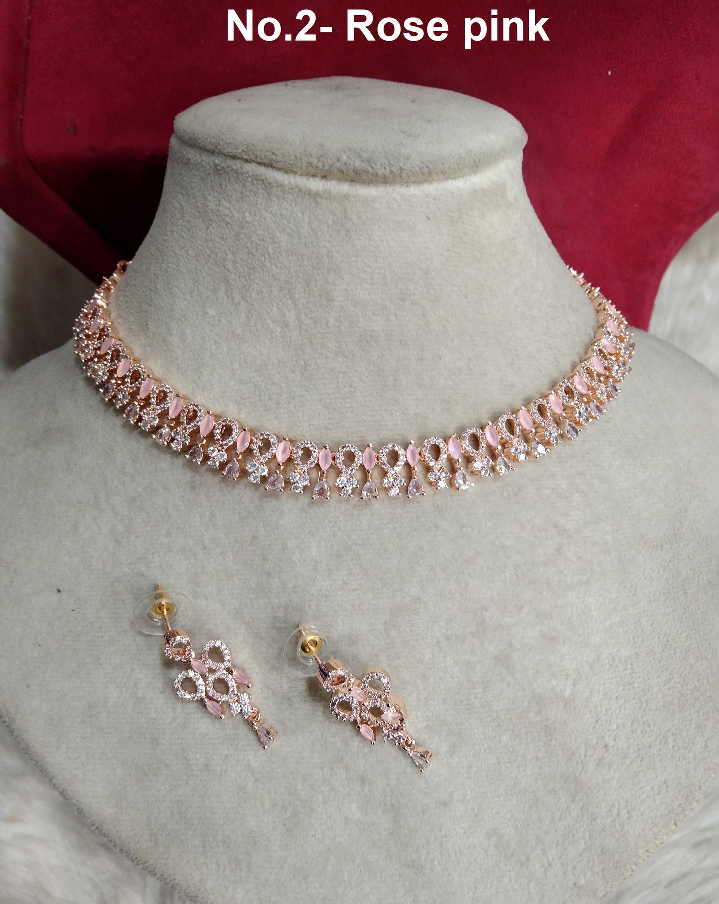 Cubic Zirconia Diamond necklace Earrings set, rose gold, Frisco Laredo Bridal necklace earrings necklace set CZ necklace set