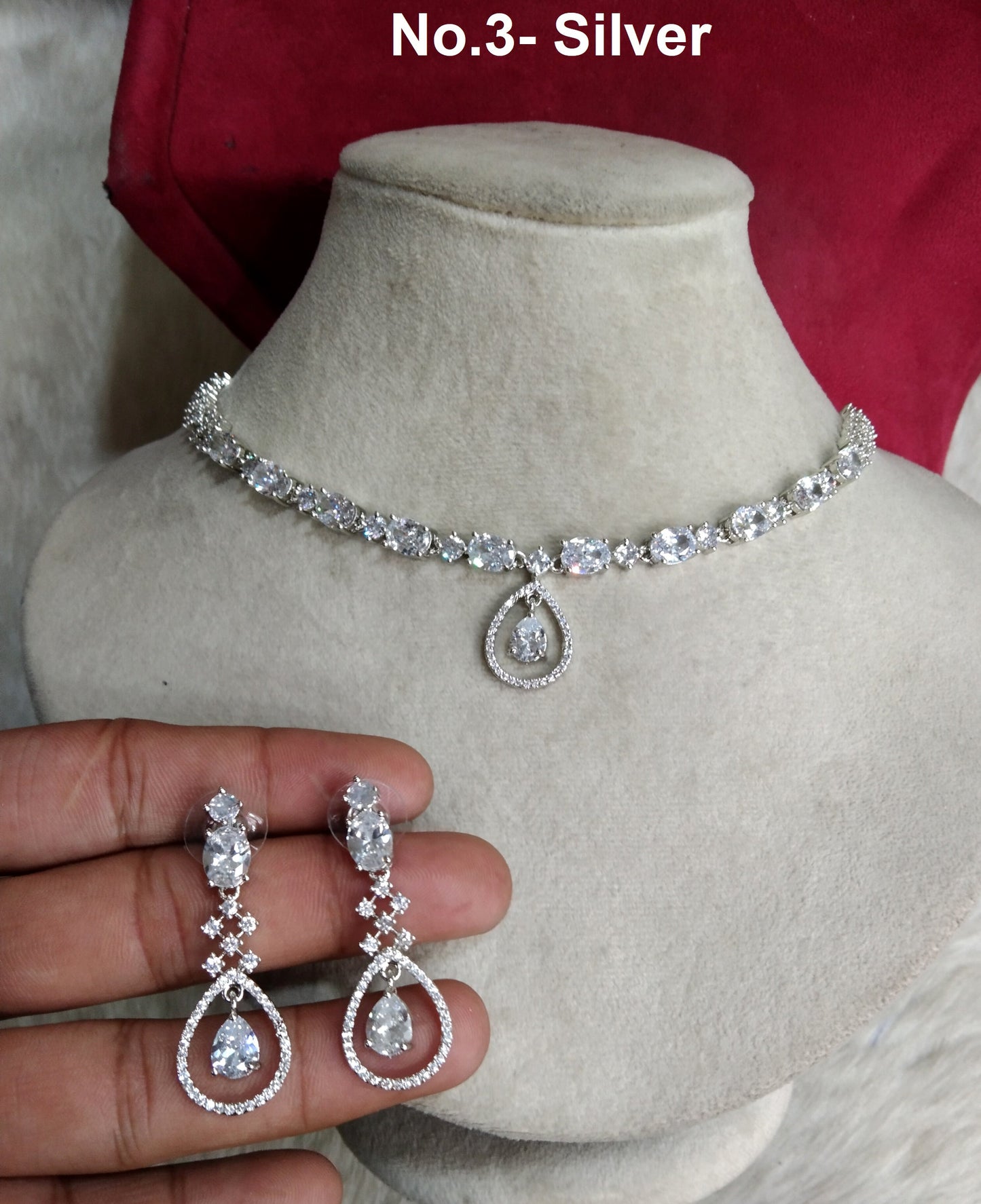 Halskettenset mit Diamanten und Zirkonia, Roségold-Kette mit Zirkonia, Corona-Set