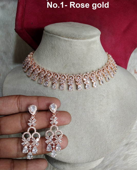 Cubic Zirconia Diamond necklace Earrings set, rose gold, Irvine, oxnard Bridal necklace earrings necklace set CZ necklace set