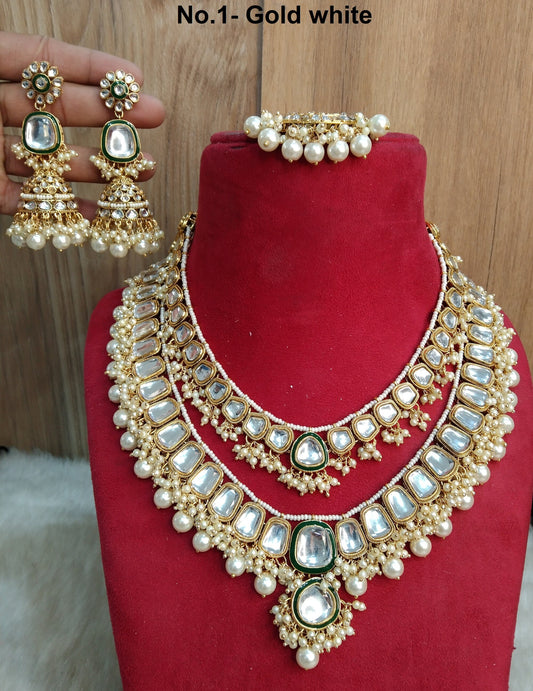 Ivory Indian Jewellery/ Gold Bridal Kundan layered necklace Set Indian gold white  Wedding Semi Bridal Ethnic Jewellery Itios Necklace