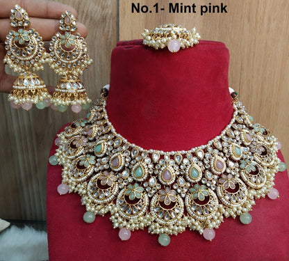 Indian Jewellery/ Gold Bridal Kundan necklace Set Indian gold white, maroon, pastel green,black, peach Bridal Jewellery Harris justin Necklace