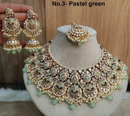 Indian Jewellery/ Gold Bridal Kundan necklace Set Indian gold white, maroon, pastel green,black, peach Bridal Jewellery Harris justin Necklace