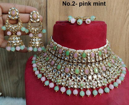 Indian  Jewellery, Ivory Gold white,Pink Kundan necklace Set Indian Wedding Semi Bridal Ethnic Bridal Necklace, bridesmaids set, Bridal set