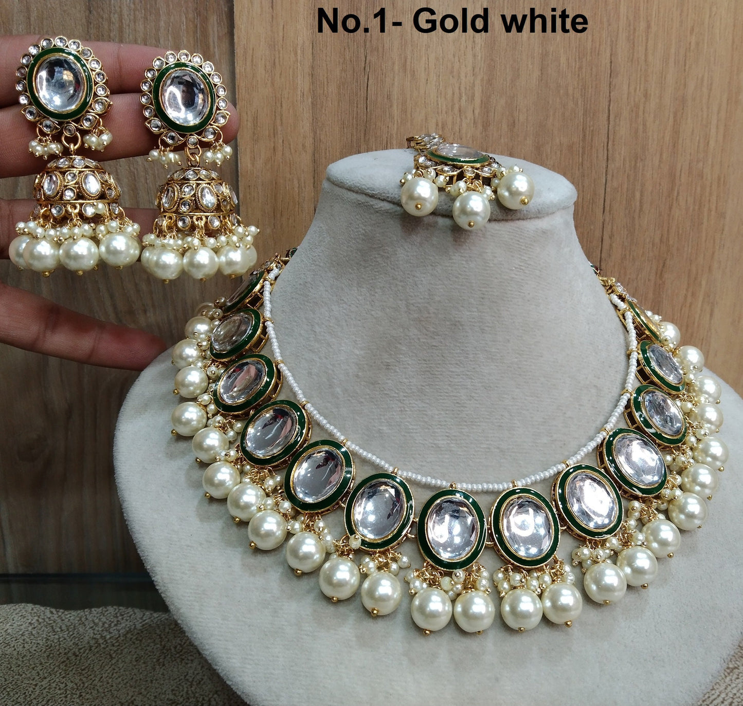 Indian Jewellery/ Gold Bridal Kundan necklace Set Indian gold White, green, ruby Bridal Jewellery john Necklace set