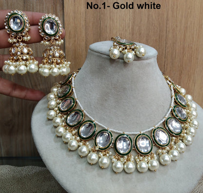 Indian Jewellery/ Gold Bridal Kundan necklace Set Indian gold White, green, ruby Bridal Jewellery john Necklace set