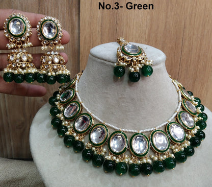 Indian Jewellery/ Gold Bridal Kundan necklace Set Indian gold White, green, ruby Bridal Jewellery john Necklace set