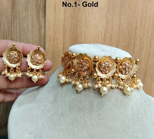 Indian Gold  Jewellery choker set/Gold finish Choker Set Bollywood Style Gold Finish olean South Indian bridal Jewellery