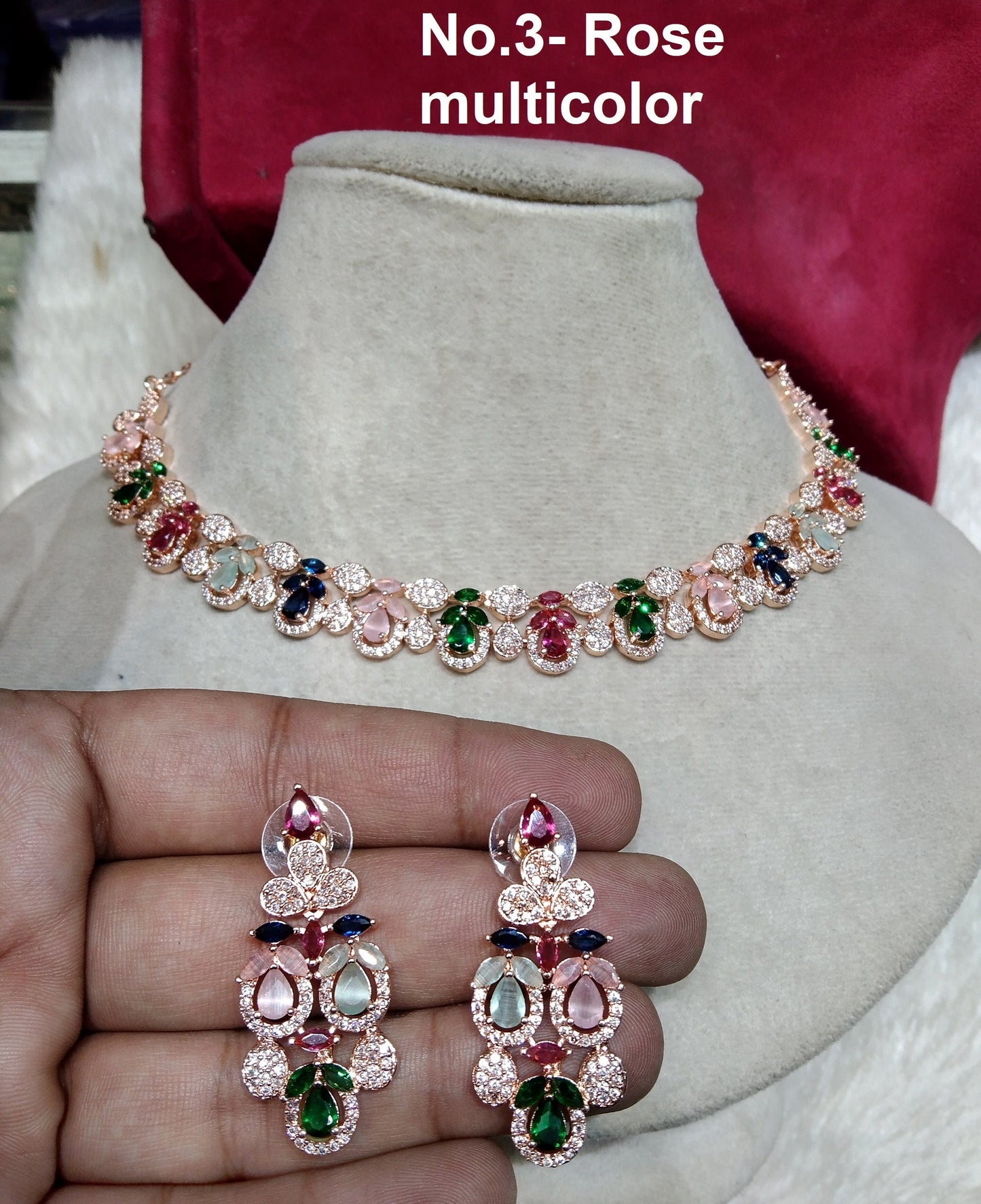 American Diamond necklace Earrings set,rose gold,Bollywood silver Bridal necklace gun riverside earrings Jewellery Statement necklace CZ necklace set