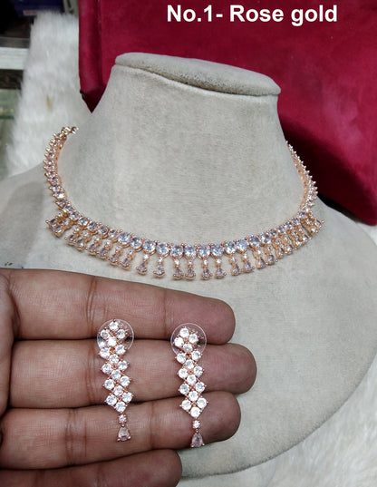 Cubic Zirconia Diamond necklace Earrings set, rose gold, Bridal necklace fresno earrings jewellelery statement set CZ necklace set