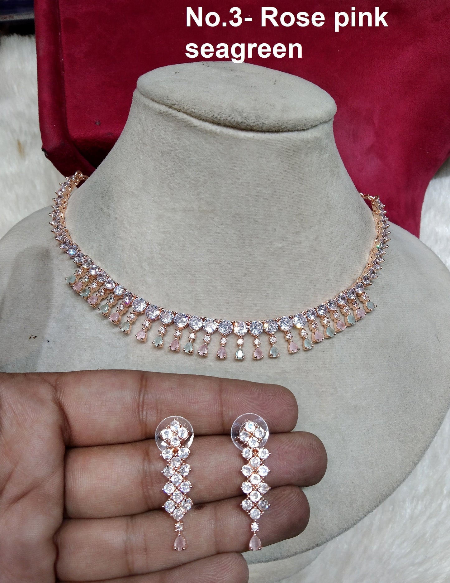 Cubic Zirconia Diamond necklace Earrings set, rose gold, Bridal necklace fresno earrings jewellelery statement set CZ necklace set