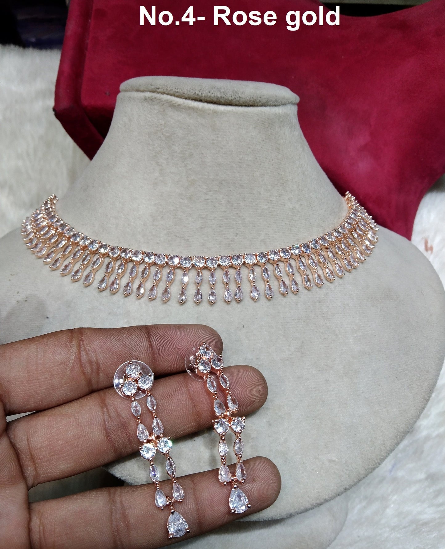 Cubic Zirconia Diamond necklace Earrings set, rose gold, Bridal necklace seattle earrings jewellery statement set CZ necklace set