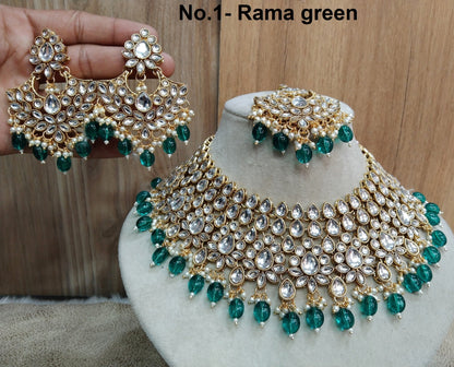 Indian Jewellery/ Gold Bridal Kundan necklace Set Indian rama green, gold white yellow, peach, blue Bridal jewellery