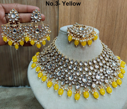 Indian Jewellery/ Gold Bridal Kundan necklace Set Indian rama green, gold white yellow, peach, blue Bridal jewellery