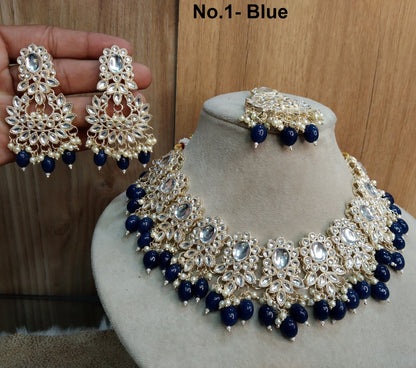 Indian Jewellery/ Gold Bridal Kundan necklace Set Indian blue , green, ruby, multicolor Bridal Jewellery Necklace