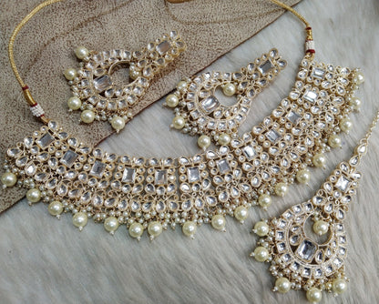 Indian Jewellery/ Gold Bridal Kundan necklace Set Indian gold white Bridal Jewellery jewelry Necklace set bollywood jewellery