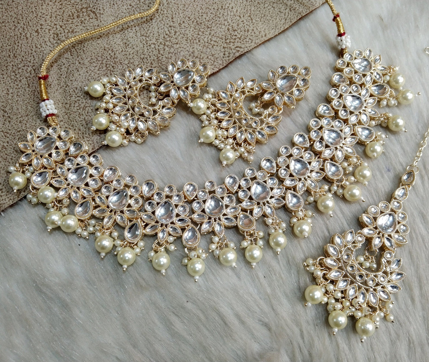 Indian Jewellery/ Gold Bridal Kundan necklace Set Indian gold white Bridal Jewellery jewelry Necklace set bollywood jewellery