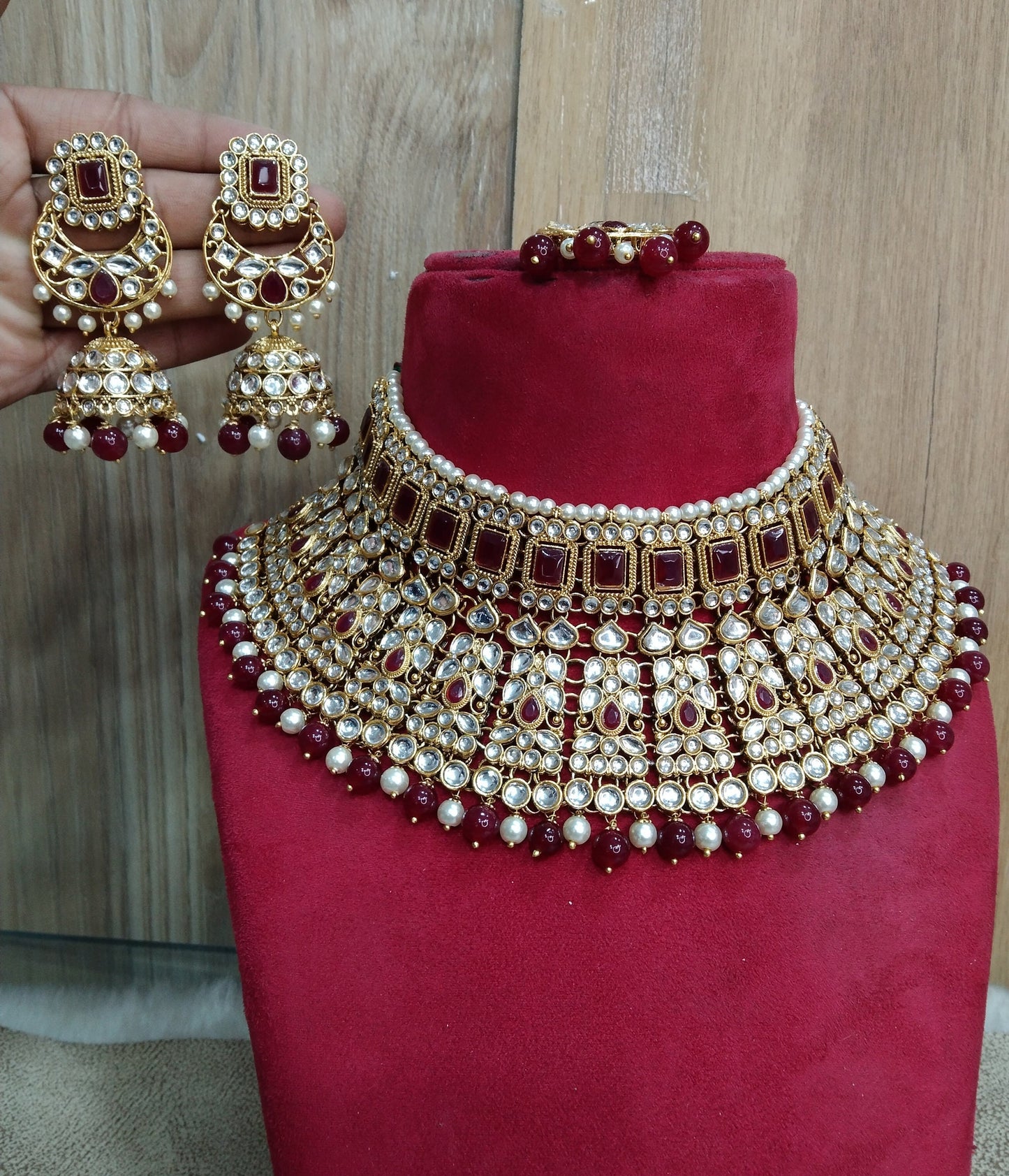 Indian Jewellery/ Gold white , green, Maroon Semi Bridal Kundan choker necklace Set Indian Wedding Semi Bridal Ethnic Jewellery Necklace