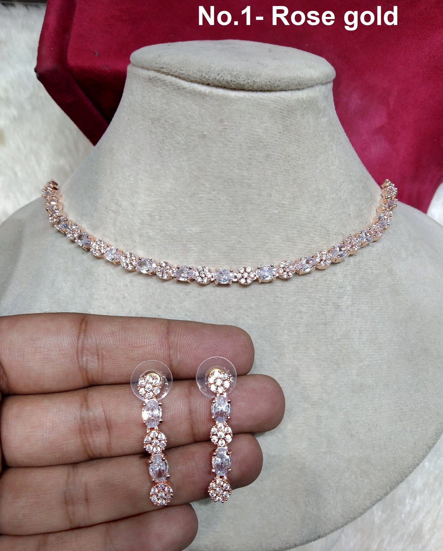 American Diamond necklace Earrings set, rose gold, Bollywood silver Bridal odell tiktok austin shivin necklace earrings jewellery statement necklace