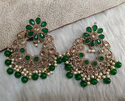 Indian Jewellery/Chandbali Indian Earrings/Indian  dark gold , Pink, green , maroon, yellow Bridal Earrings Set nakul Jewellery