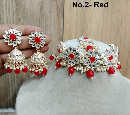 Indian  Jewellery Gold mirror green, red Kundan choker Set/ Bridal Wedding Jewelry Set/choker Kundan Set/ Indian jewellery choker